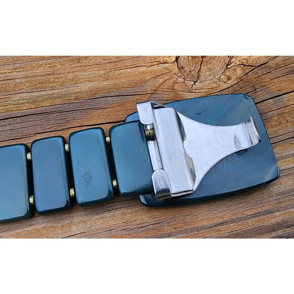 Vintage Belt Mid-Century Green Stone Rectangular Bead Chain Buckle Adjustable - Picture 6 of 6